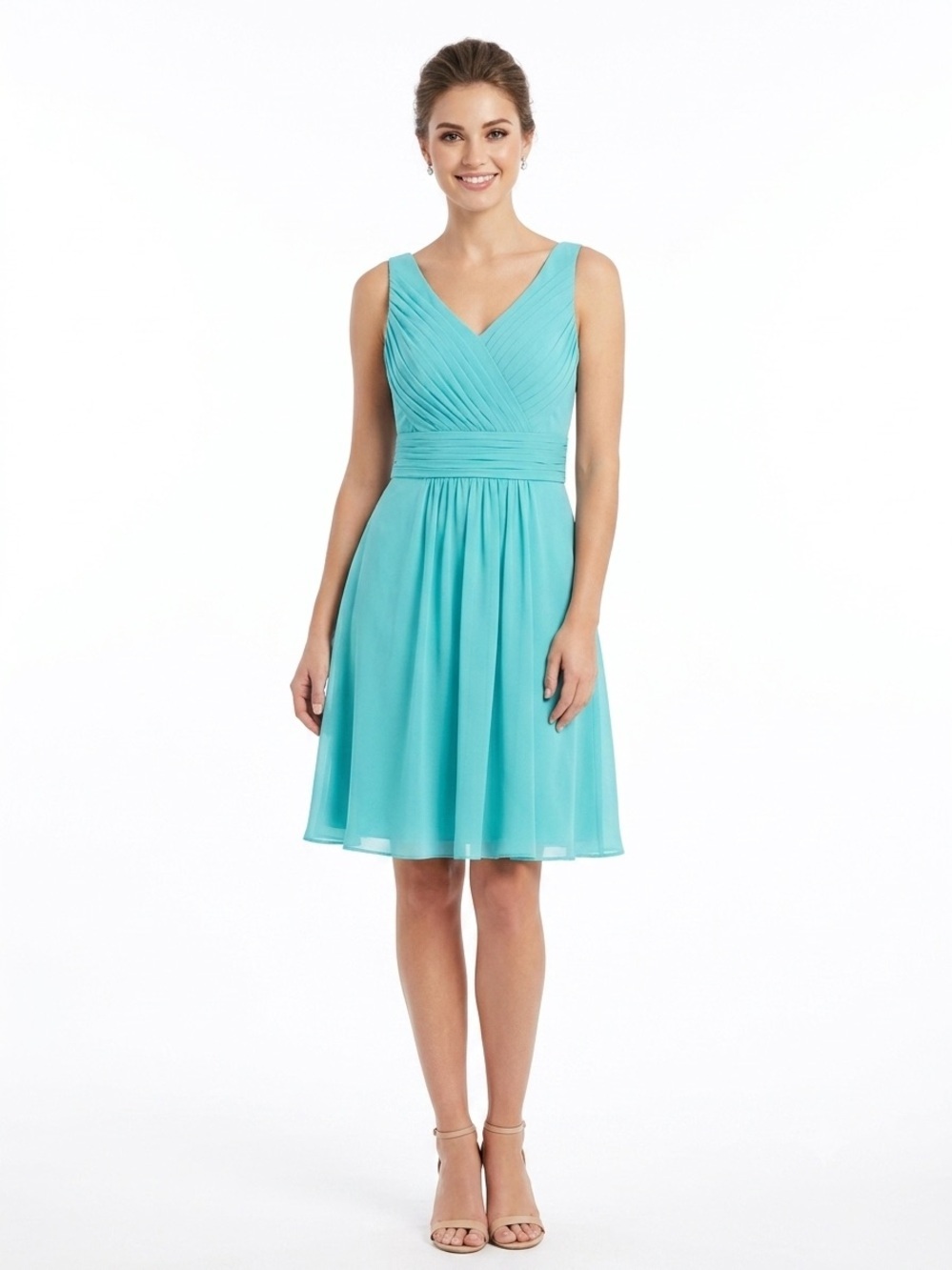 Azazie Aqua Pleated Chiffon V-Neck Dress Sz 10Bridesmaid Cocktail Wedding Guest